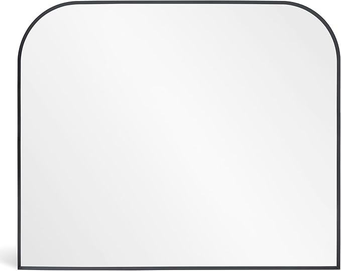 Modern Large Wall Mirror, Modern Mantel Minimalist Home Decor, Brushed Black Metal Framed Arched Mirror for Living Room, Bedroom, Fireplace, Mantle, Entryway, Bathroom, 40" x 30", Black