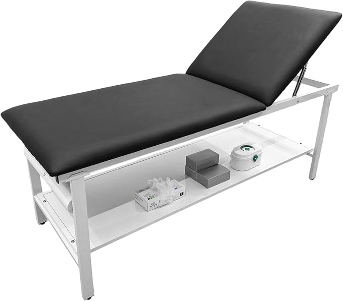 Adjustable Exam Table with Paper Roll Dispenser & Shelf, Physical Therapy Medical Exam Table, Patient Examination Bed, Durable, Low Maintenance and Holds Up to 400 Lbs (Black)