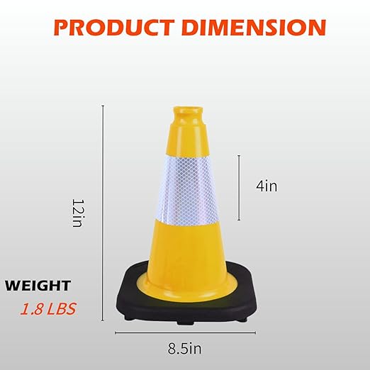 8 Pack 12 Inch Yellow Traffic Cones with Black Base, Multipurpose Road Safety Markers for Driveway, Parking Lots, Pet Training, Kids Games (8, Yellow, 12 Inch)