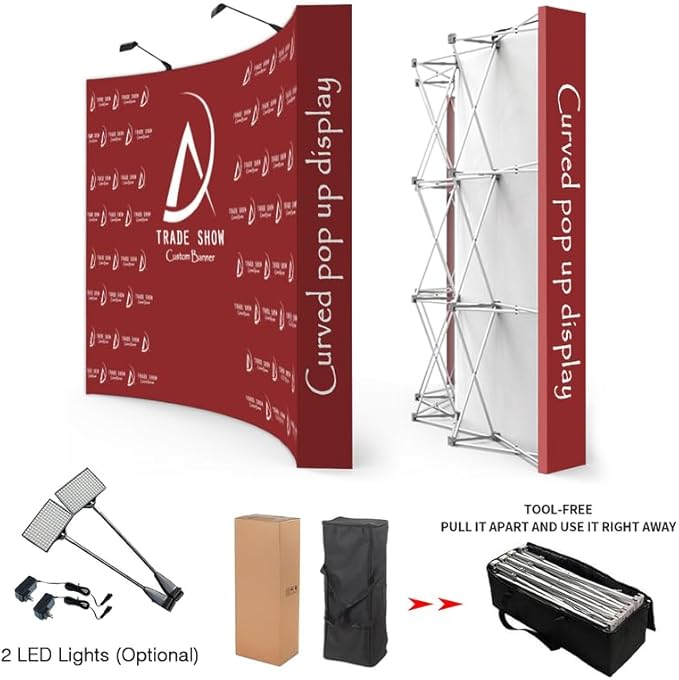 Curved Pop Up Displays 7.5 x 7.5 FT Trade Show Backdrop Display Custom Banner Tradeshow Booth Tension Fabric Pop Up Backdrop for Business/Campuses/Weddings/Corporate