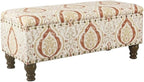 Homepop Home Decor | Upholstered Bench with Nailhead Trim | Large Ottoman with Storage for Living Room & Bedroom | Decorative Home Furniture, Orange and Cream Medallion