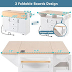 Kitchen Island with 2 Drop Leaf, Home Cart Island on Wheels Foldable Dining Table with Power Outlets,3 Drawers,Storage Cabinet, Tower Rack(White)