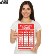 Business Hours Sign – 12×8" PVC Plastic Door/Window Sign | Waterproof, UV-Printed, Easy to Read | Store/Shop Hours Open & Close Time for Retail, Restaurant, Office