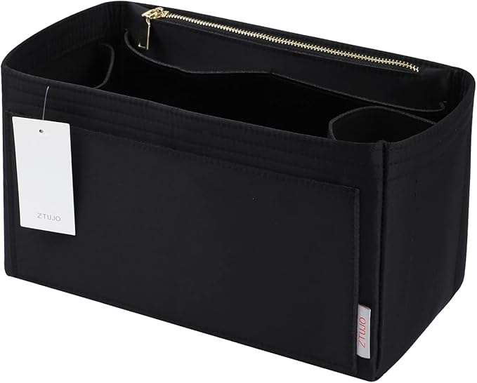 ZTUJO Purse Organizer Insert For Handbags, Silky Touching Bag Organizer Insert With Bottle Holder, Perfect for Speedy, Neverfull, Tote,ONTHEGO,Artsy,Handbag and More (Medium,Silky Black)