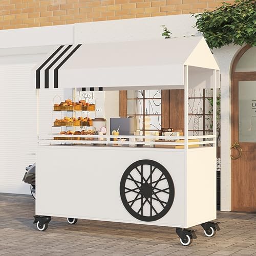 Portable Street Food Cart, Mobile Vendor Stall for Outdoor Events, Commercial Iron Market Stall, Creative Food Truck for Markets, Pink Design (L140cm/55in)