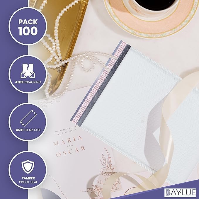 White Large Poly Bubble Mailers 12x15 inch | Self Seal Padded Envelopes Cushioned Bubble Mailer | Usable Size 12x15 | WaterProof | Lightweight mailing Shipping Bags | 100 Pack Bulk | USA Made