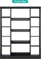 Cube Storage Bookcase with Base - Large Wooden Bookshelf with 10 Open Cubes and 4 Shelves for Home and Office, Freestanding Organizer, Black