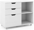 File Cabinet, Mobile Filing Cabinet w/Universal Wheels & 3 Drawers, Wood Printer Stand with Storage, Rolling File Cabinets for Home Office, Living Room, Bedroom (White, 3 Drawers)