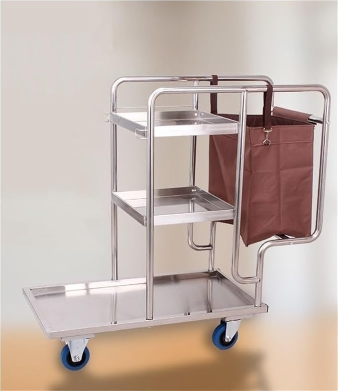 Commercial 3-Shelf Janitorial Cart, Stainless Steel Cleaning Supplies Organizer, Cleaning Cart on Wheels, for School, Hotel, Apartment & More