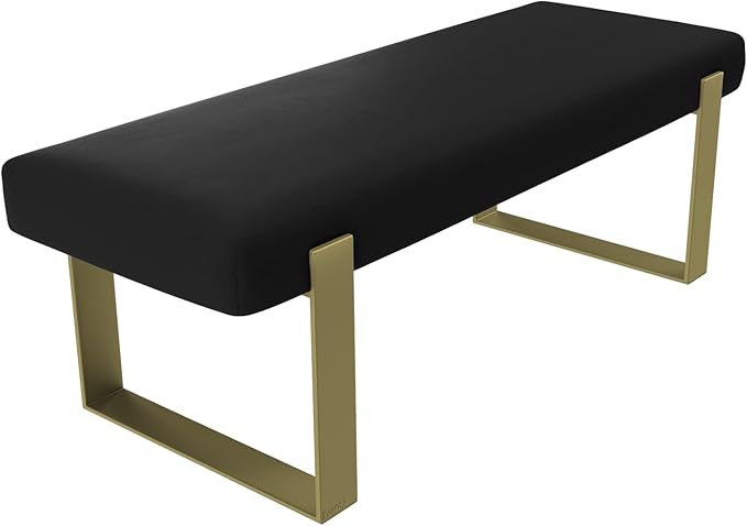 VANT Upholstered Bed Bench - Vintage Leather Jet Black - Burnished Brass - Contemporary Modern, Bedroom Bench Seat, Hallway, or Entryway