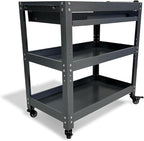 Metal 3 Tier Rolling Tool Cart with Drawer, Steel Utility Cart on Wheels, for Warehouse Garage Workshop