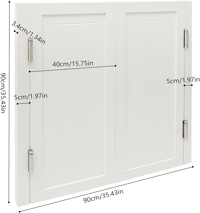 Solid Wood Interior Swing Door with Metal Hinges - Swinging Cafe Doors for Kitchen, Stairs, Bedroom Entrance & Partition (White, 35.43"X35.43")