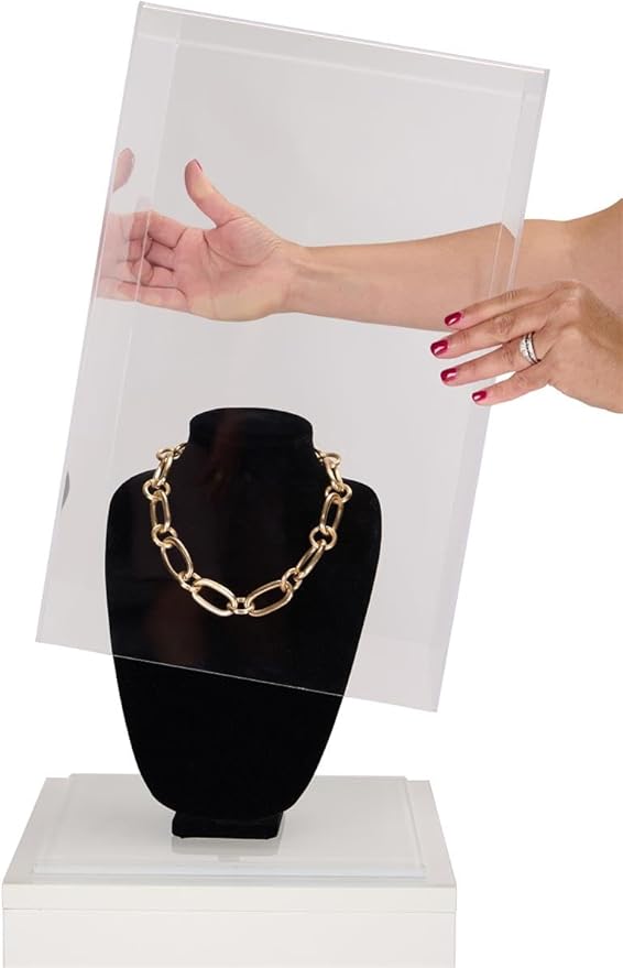 Displays2go Pedestal Display Stands with Contemporary Tiered Design and Recycled Acrylic Topper (PEDWDWH3)