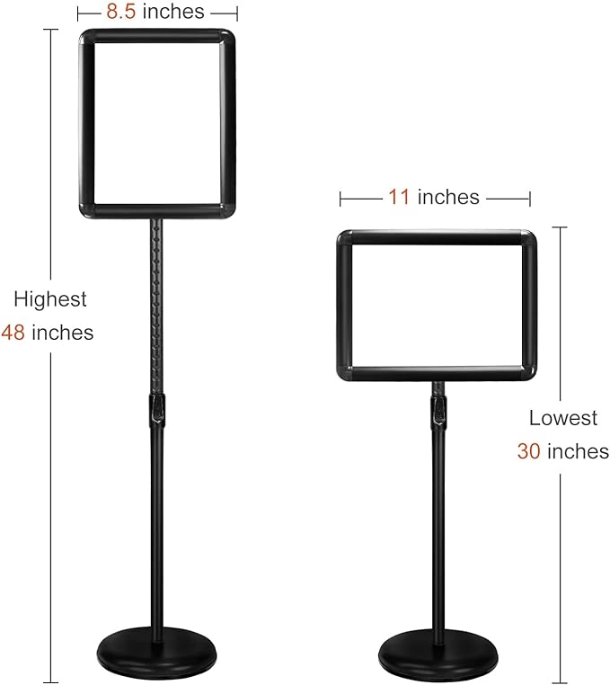 Sign Stand Adjustable Pedestal Sign Holder Stand, Poster Stand Aluminum Snap Open Frame for 8.5X11 Inches with Heavy Round Base, Both Vertical and Horizontal Sign Displayed (8.5x11inches(2pack))