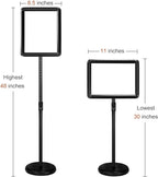 Sign Stand Adjustable Pedestal Sign Holder Stand, Poster Stand Aluminum Snap Open Frame for 8.5X11 Inches with Heavy Round Base, Both Vertical and Horizontal Sign Displayed (8.5x11inches(2pack))