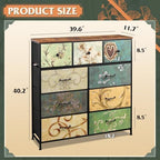 WLIVE 9-Drawer Dresser, Fabric Storage Tower for Bedroom, Hallway, Entryway, Closet, Tall Chest Organizer Unit with Fabric Bins, Steel Frame, Wood Top, Easy Pull Handle, Floral Painted