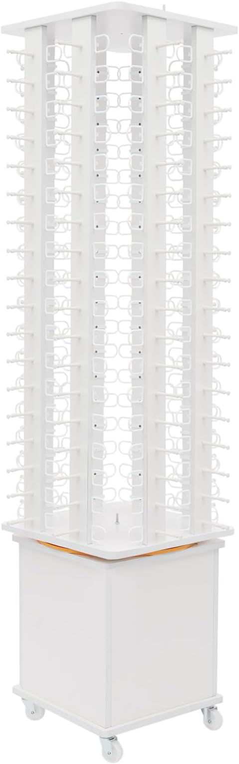 Sunglasses Display Stand, 144 Pairs Wooden 360° Rotating Sunglass Eyeglass Holder Organizer, Glasses Hanger Storage Rack for Retail Commercial Display, W14.6*H66.1in (White)