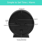 No Ticking Silent Alarm Clock,Easy to Read and Use,Ascending Sound,1 AA Battery Operated,Snooze Light,Bedside Desk Clock,Black