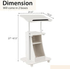 Tangkula Mobile Lectern Podium, Height Adjustable Podium Stand, Standing Sit-to-Stand Desk, Rolling Cart Laptop Desk with Swivel Top Movable Wheels & Storage