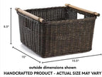 The Basket Lady Deep Pole Handle Wicker Storage Basket, Large, 15 in L x 15.5 in W x 9.5 in H, Antique Walnut Brown
