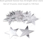 Silver Star Garland Banner Decorations - 156 Feet Bright Silver Paper Garland Hanging Decorations, Glitter Star Bunting Banner for Wedding, Birthday, Holiday, Christmas Party