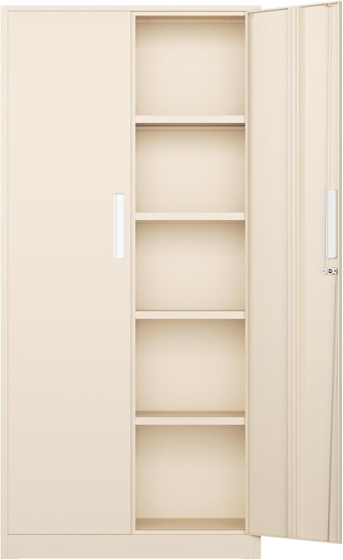 INTEGREAT Metal Storage Cabinet,71" Grey Office Metal Cabinet with Locking Doors and Adjustable Shelves,Steel Locking Cabinets for Office,Home,Garage,Gym,School