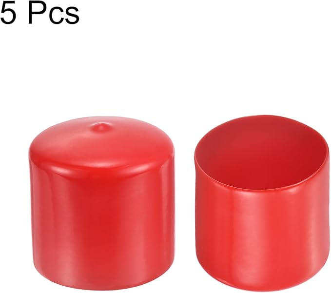uxcell 5pcs Rubber End Caps 1 7/8"(47mm) ID Vinyl PVC Round Tube Bolt Cap Cover Screw Thread Protectors Red
