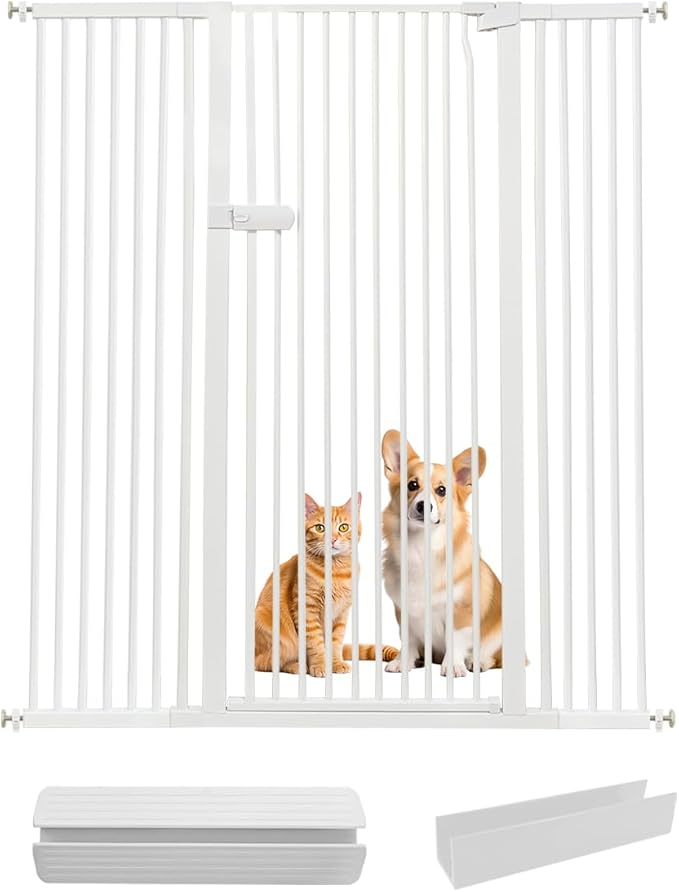 Lumizone Extra Tall Cat Gate 55.12" High Pressure Mounted Extra Wide 2025 New (17 Sizes) 1.37" Gap No Drilling Auto-Close One-Handed Operation Tall Pet Gate for Dogs(White, 55.12" H x 50.98"-55.11" W)