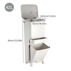 42L Kitchen Trash Can, Large Three-Layer Dual Trash and Recycling Bins, Vertical Dry and Wet Separation Waste Sorting Bins with Wheels for Kitchen, Bedroom, Livingroom, White (Without Bucket)
