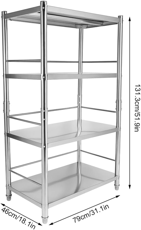 Stainless Steel Shelving, 31.5"x15.8" 4 Tier Adjustable Shelf Storage Organizer, 200lbs/Layer Heavy Duty Commercial Office Garage Storage Unit, Standing Shelf Shelving for Store & Display Good