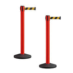 Crowd Control Warehouse CCW Series RBB-150 - Set of 2 Stanchion Retractable Belt Barriers - 16 Foot, Black & Yellow Diagonal Belt with Red Post - Easy Assembly