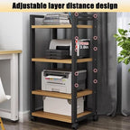 Adjustable 3-Tier Printer Stand, Heavy Duty Under Desk Cart with Storage Shelf, AV Media Stand for Home Office, White & Light Walnut, 4-Tier Organization Solution