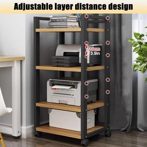 Adjustable 3-Tier Printer Stand, Heavy-Duty Under Desk Printer Cart with Storage Shelves, AV Media Stand for Home Office, White & Light Walnut Finish