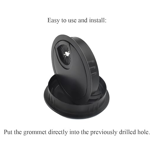 HAHIYO 2Pcs 2.4Inch/60mm Black Zinc Alloy Desk Grommet Wire Grommet Cable Management Cord Hole Cover Desk Wire Hole Insert Wire Organizer for Computer Office Home School Equipment Systems
