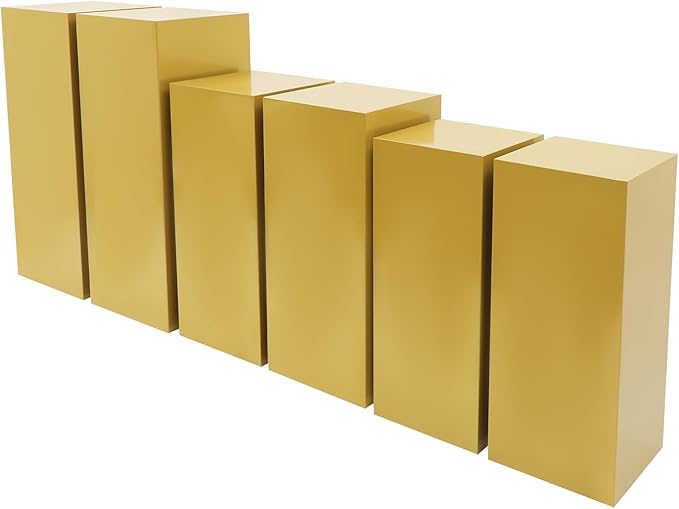 6Pcs Metal Display Pedestal Stands, Square Flower Display Pillars Rack for Wedding Party Decor, Dessert Table Display Cake Plant, Column Decorative Cube (Gold, 6PCS)