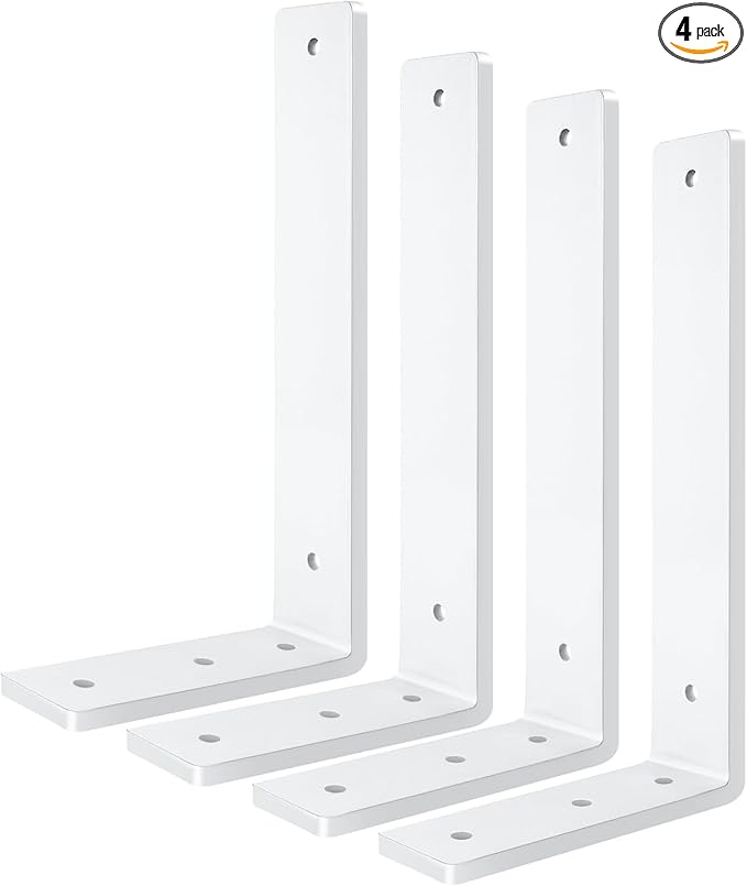 White Floating Shelf Bracket 14 Inch, 4 Pack Heavy Duty Shelf Brackets, Wall Shelf Bracket for DIY Decorative with Mounting Hardware