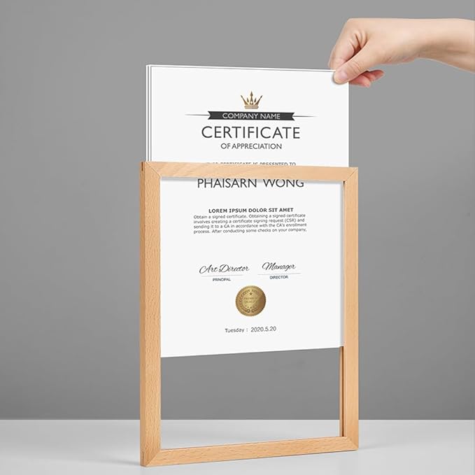 Wall Mount Acrylic Sign Holder Self Adhesive Magnetic Display Frame Clear Document Frame for Office, Store, School, Home, Wall Picture Frame (Beech A4 210×297mm/8.27×11.69inches)