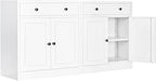 BESFUR Buffet Metal Cabinet with Storage 32”,White Sideboard Farmhouse Storage Cabinet with Adjustable Shelves, 2 Drawer and 4 Doors for Entryway Living Room, Bathroom, Kitchen,Home Office,Apartment