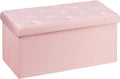 B FSOBEIIALEO Folding Storage Ottoman, Long Ottomans Shoes Bench, Velvet Storage Chest Footrest Seat 31.5"x15.7"x15.7" (Pink, Large)