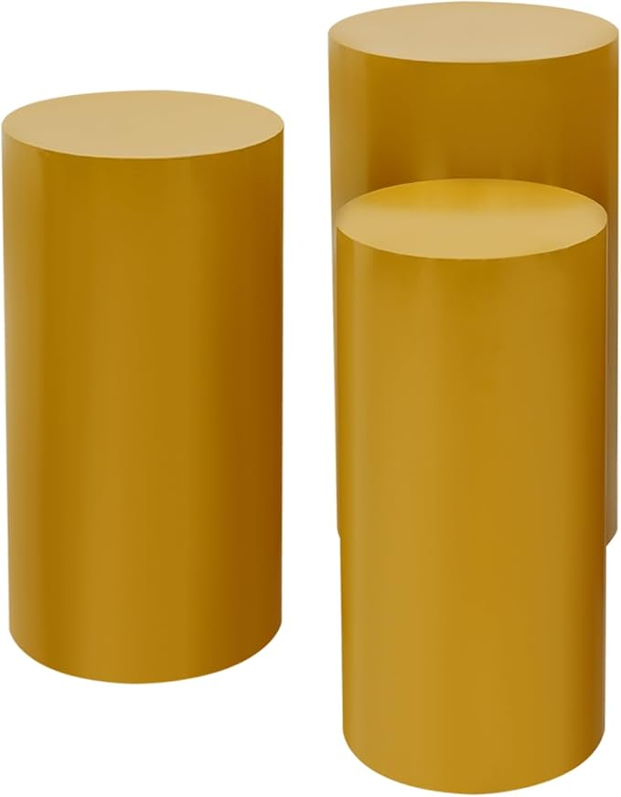 Cake Pedestal Stands for Party 3PCS Dessert Table Display Plinth Pillars Gold Round Cylinder Pedestal Stands for Wedding Sculpture Display Column Decoration Cube (3PCS-Cylinder-Gold)