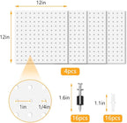 4Pcs Pegboard, Metal Peg Board, Pegboard Wall Organizer Panels Accessories, Mount Display Peg Board Kits for Walls Garage Craft Room Office Workshop, Easy Installation (White)