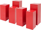 6Pcs Metal Pedestal Stand for Party, Large Red Cake Stand, Pedestal Display Plinth Pillars for Wedding Ceremony Birthday Party Art Decor, Column Decorative Cube for Wedding Dessert Table Display