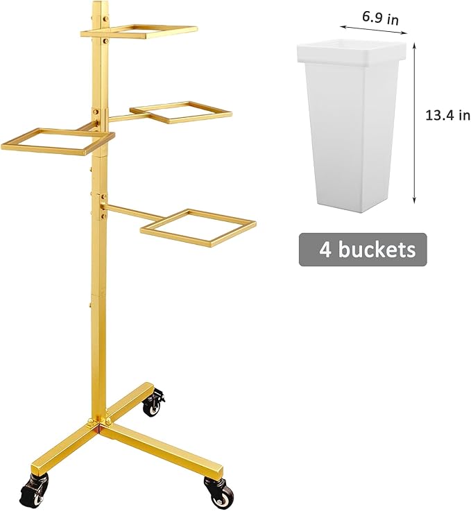DYALE Flower Display Stand with Buckets - Flower Cart with Wheels for Bouquet Shop, Metal Flower Rack Display Stand for Wedding Garden, Party, Events (Gold, Square buckets)
