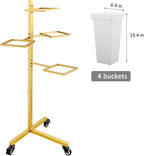 DYALE Flower Display Stand with Buckets - Flower Cart with Wheels for Bouquet Shop, Metal Flower Rack Display Stand for Wedding Garden, Party, Events (Gold, Square buckets)