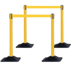 BESEA 4 Pack 36" Yellow Crowd Control Barriers with 10FT Retractable Belt, Heavy Duty Rectangle Base Stanchions for Queue Management, Event, Hotel, and Airport Use