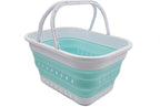 SAMMART 19L (5 Gallon) Collapsible Tub with Handle - Portable Outdoor Picnic Basket/Crater - Foldable Shopping Bag - Space Saving Storage Container (1, White/Lake Green)