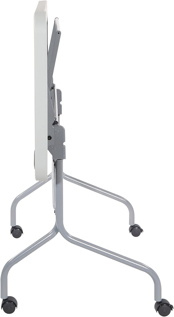 Office Star Resin Multipurpose Flip Training Table with Locking Casters for Home or Office, 4 Feet Light Gray