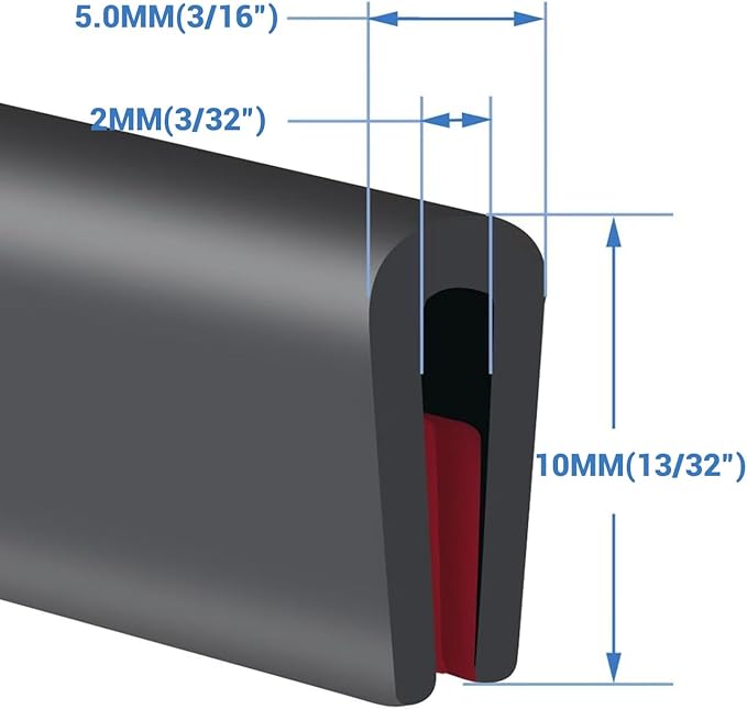 Rubber Edge Trim, Self-Adhesive Rubber Edge Protector for Sheet Metal, EPDM Material, Fit 3/32"(2.0mm), Length 20Ft, Black Color, U Channel Edge Trim