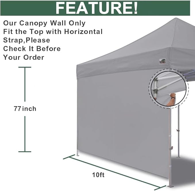 Eurmax USA Instant Canopy SunWall 10FT Pop Up Canopy Wall Sidewall with Horizontal Strap ONLY,1 Pack Sidewall(Grey)