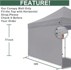 Eurmax USA Instant Canopy SunWall 10FT Pop Up Canopy Wall Sidewall with Horizontal Strap ONLY,1 Pack Sidewall(Grey)
